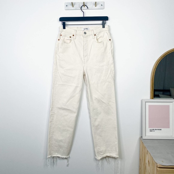 REDONE 70s stove pipe vintage white raw hem straight leg jeans size 29 - Picture 2 of 10